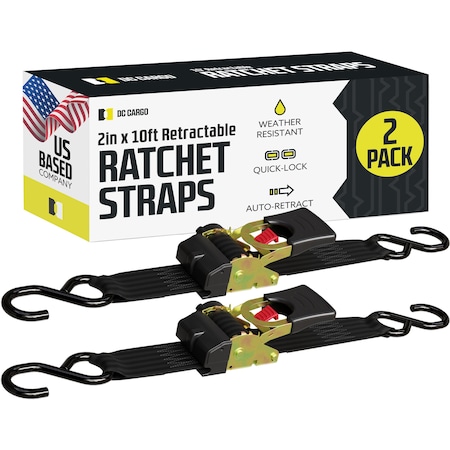 Dc Cargo 2in X 10 Retractable Ratchet Straps, 2PK 210RRSSH-2